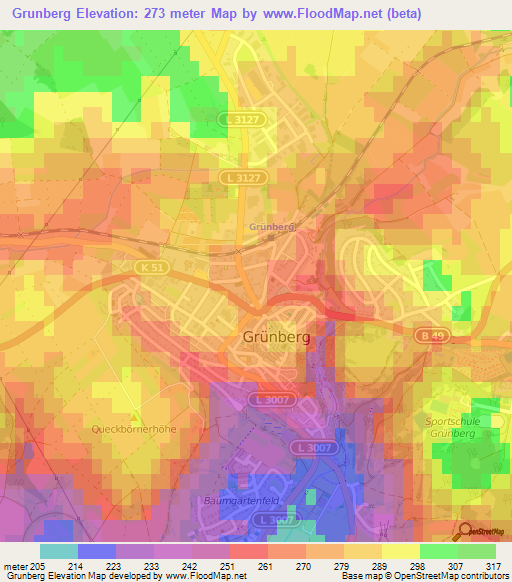 Grunberg,Germany Elevation Map