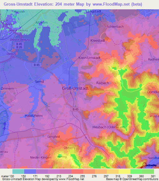 Gross-Umstadt,Germany Elevation Map