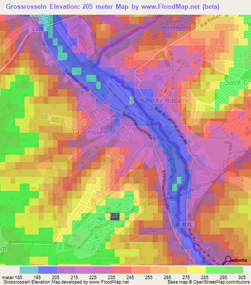 Grossrosseln,Germany Elevation Map