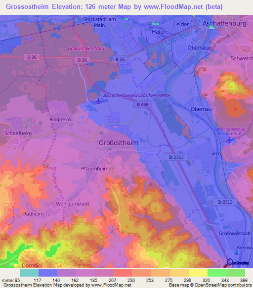 Grossostheim,Germany Elevation Map