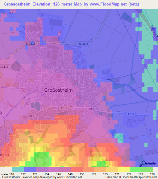 Grossostheim,Germany Elevation Map