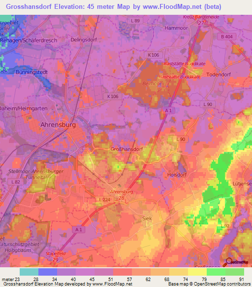 Grosshansdorf,Germany Elevation Map