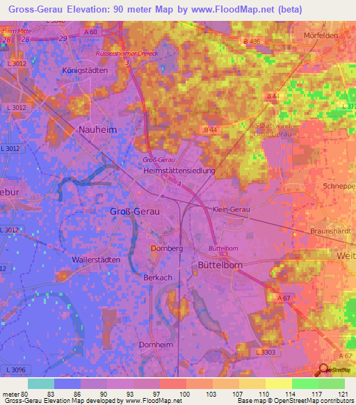 Gross-Gerau,Germany Elevation Map