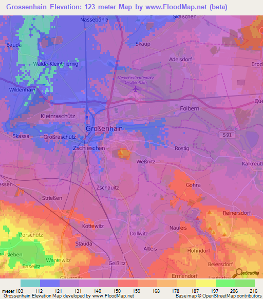 Grossenhain,Germany Elevation Map