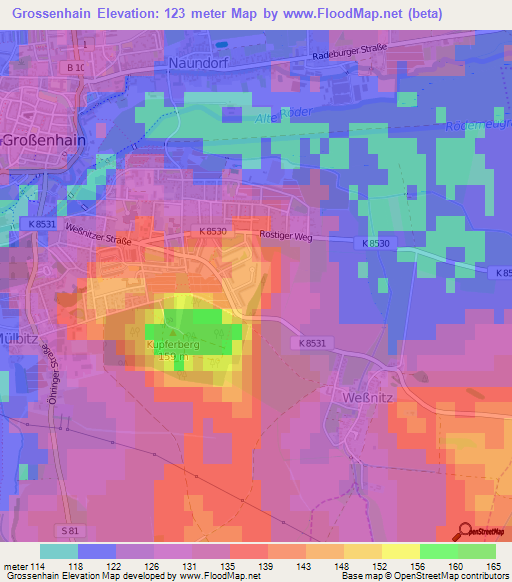 Grossenhain,Germany Elevation Map