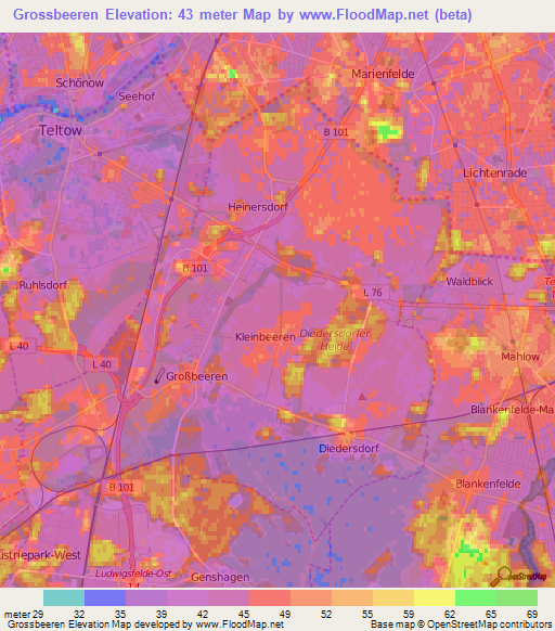 Grossbeeren,Germany Elevation Map