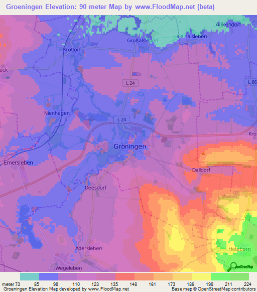 Groeningen,Germany Elevation Map