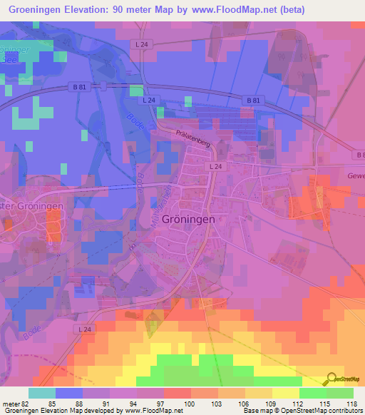 Groeningen,Germany Elevation Map