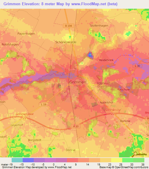 Grimmen,Germany Elevation Map