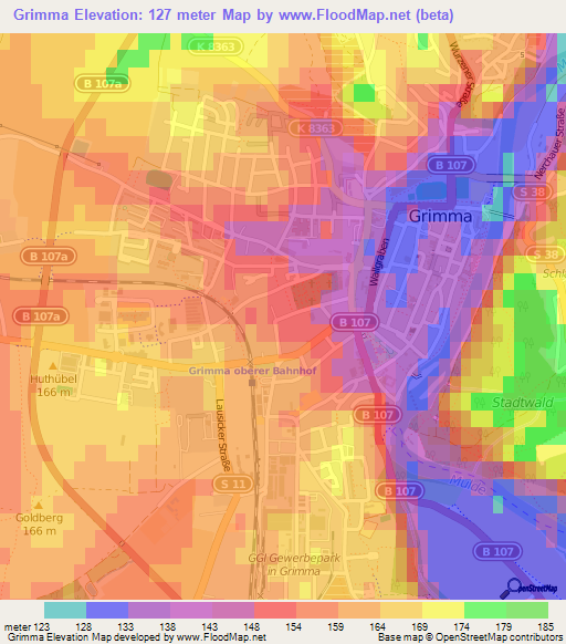 Grimma,Germany Elevation Map