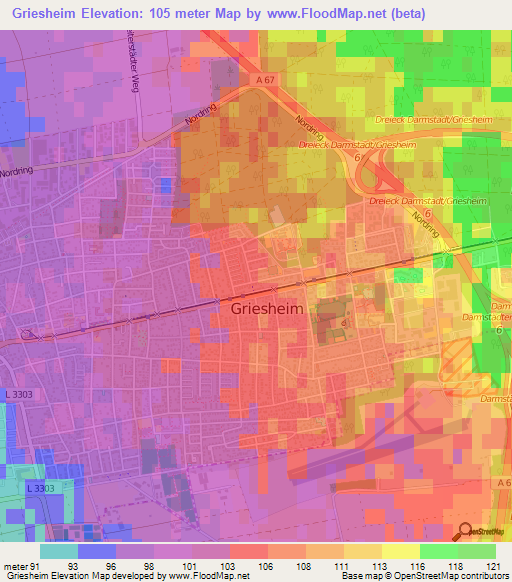 Griesheim,Germany Elevation Map