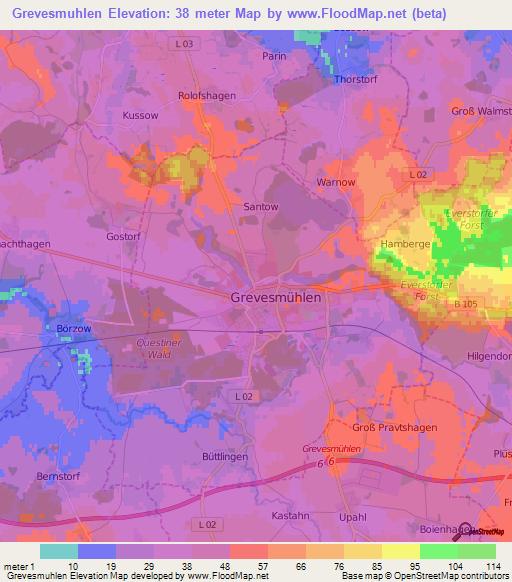 Grevesmuhlen,Germany Elevation Map