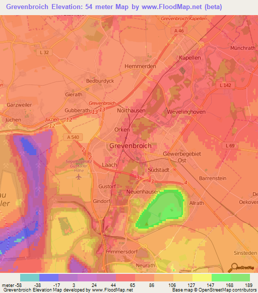 Grevenbroich,Germany Elevation Map