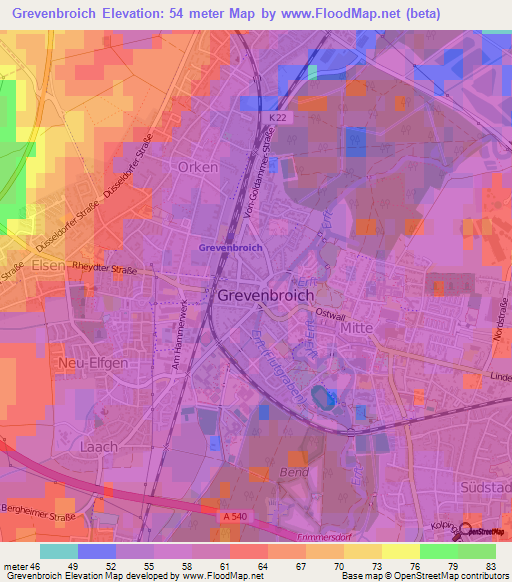 Grevenbroich,Germany Elevation Map