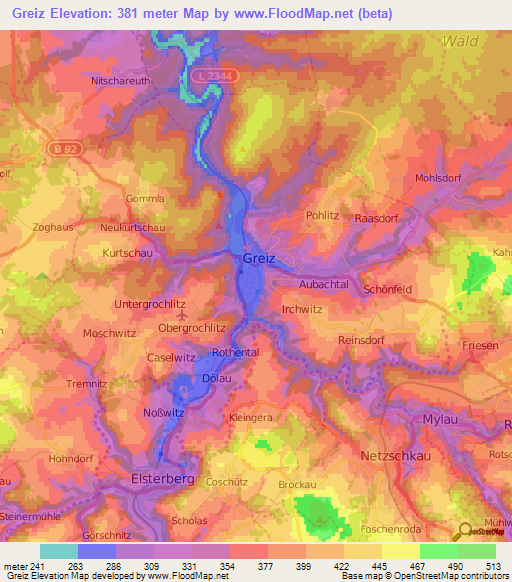 Greiz,Germany Elevation Map