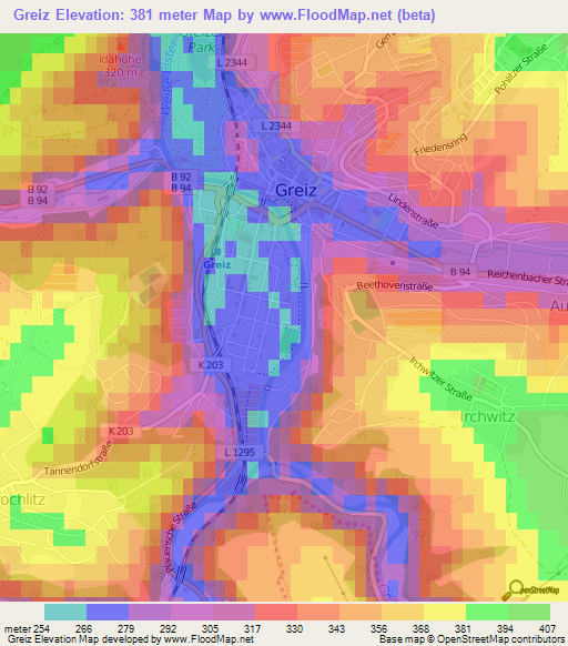 Greiz,Germany Elevation Map