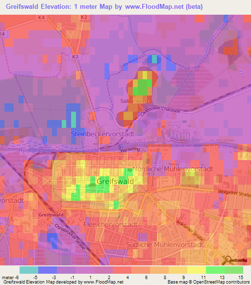 Greifswald,Germany Elevation Map