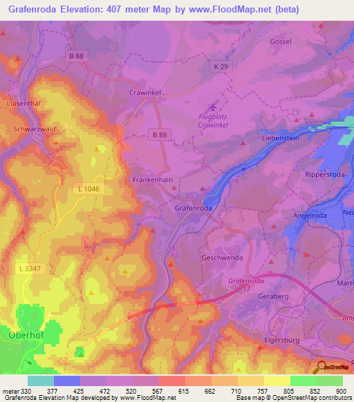 Grafenroda,Germany Elevation Map