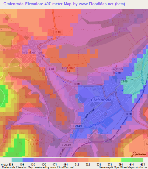 Grafenroda,Germany Elevation Map