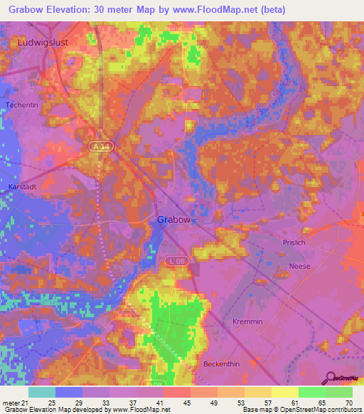 Grabow,Germany Elevation Map