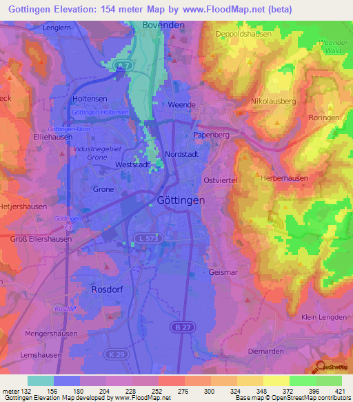 Gottingen,Germany Elevation Map