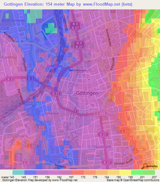 Gottingen,Germany Elevation Map