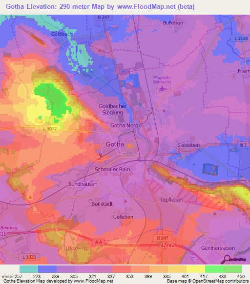 Gotha,Germany Elevation Map