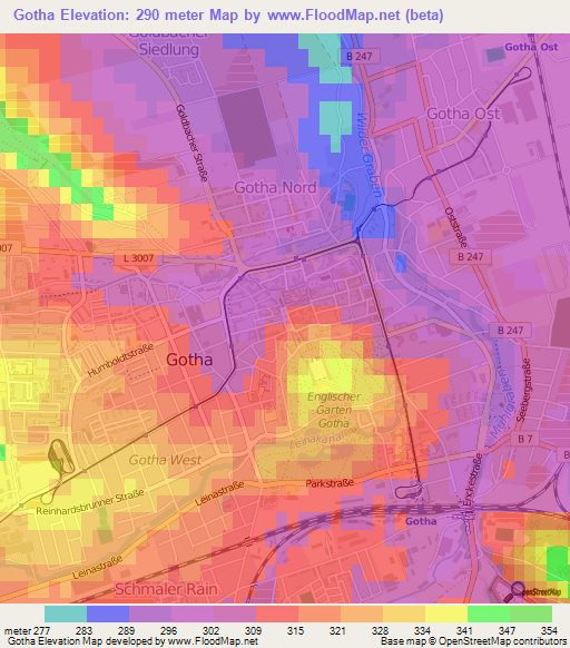 Gotha,Germany Elevation Map