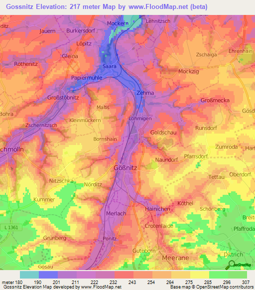 Gossnitz,Germany Elevation Map