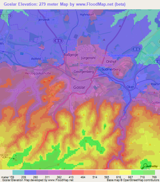 Goslar,Germany Elevation Map