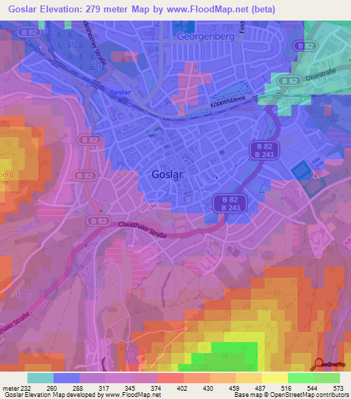 Goslar,Germany Elevation Map