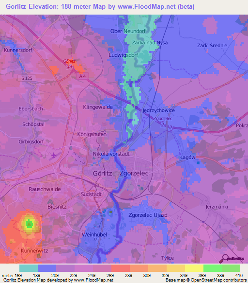 Gorlitz,Germany Elevation Map