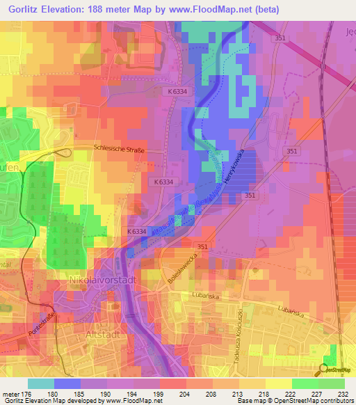 Gorlitz,Germany Elevation Map