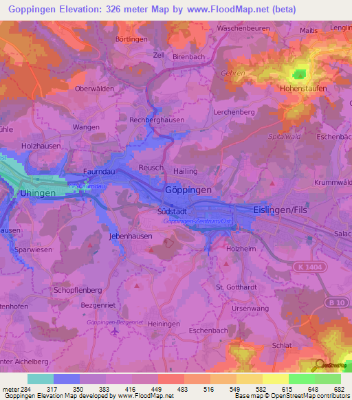 Goppingen,Germany Elevation Map