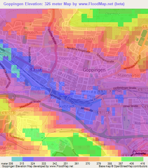 Goppingen,Germany Elevation Map