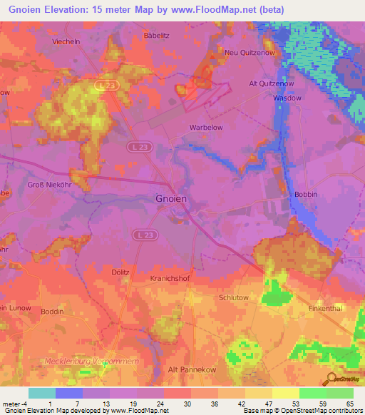 Gnoien,Germany Elevation Map