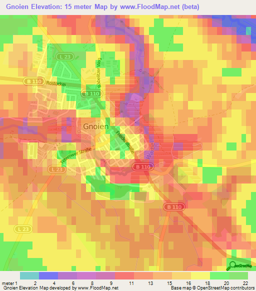 Gnoien,Germany Elevation Map