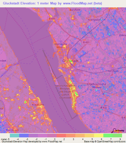 Gluckstadt,Germany Elevation Map