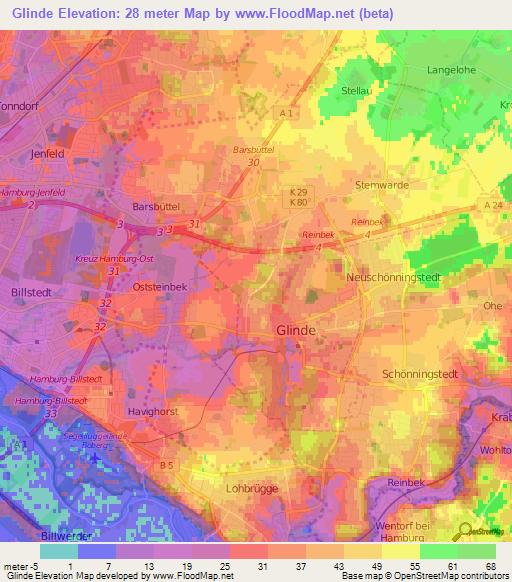 Glinde,Germany Elevation Map