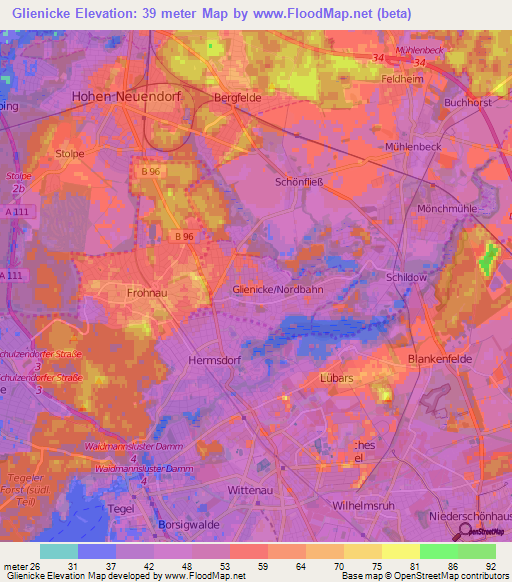 Glienicke,Germany Elevation Map