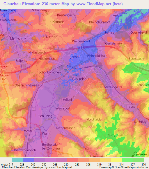 Glauchau,Germany Elevation Map