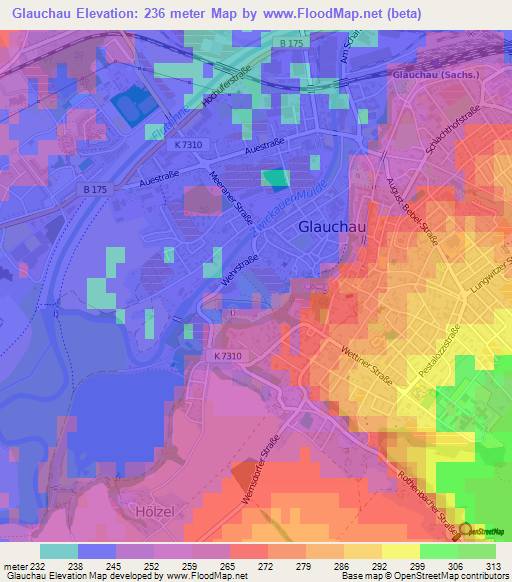 Glauchau,Germany Elevation Map