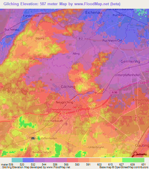 Gilching,Germany Elevation Map