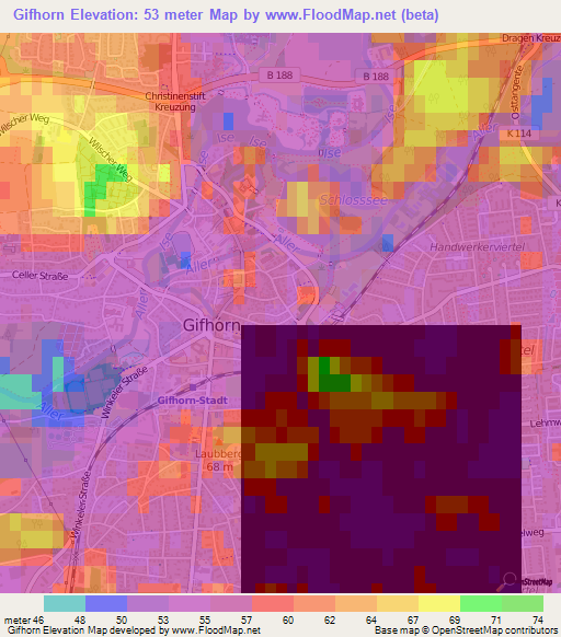 Gifhorn,Germany Elevation Map