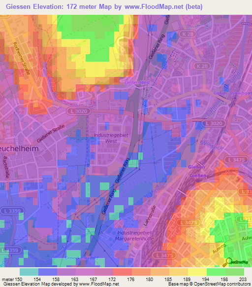 Giessen,Germany Elevation Map