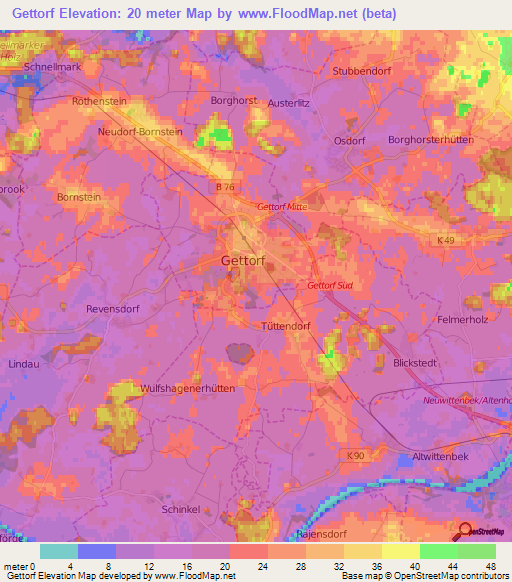 Gettorf,Germany Elevation Map