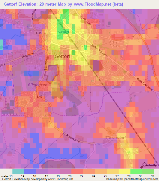 Gettorf,Germany Elevation Map
