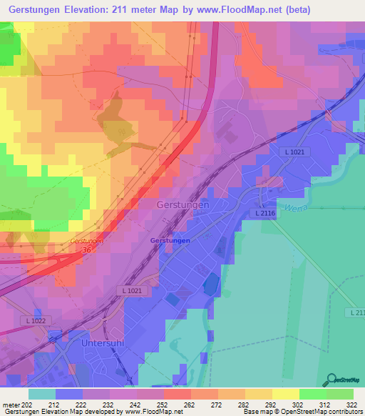 Gerstungen,Germany Elevation Map