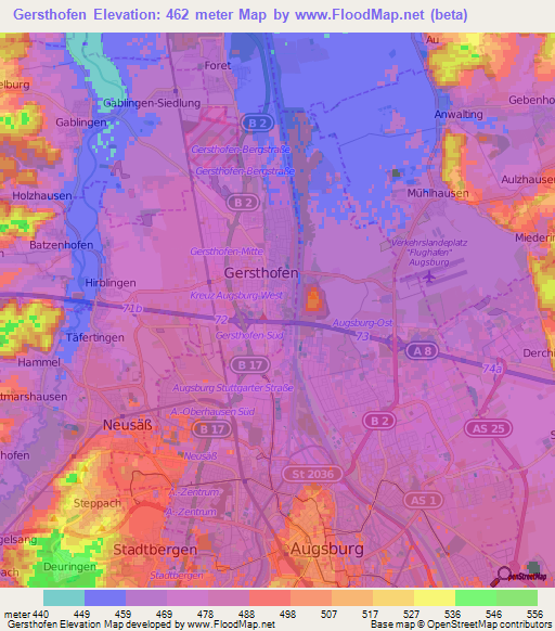 Gersthofen,Germany Elevation Map