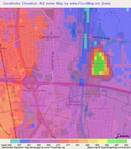 Gersthofen,Germany Elevation Map